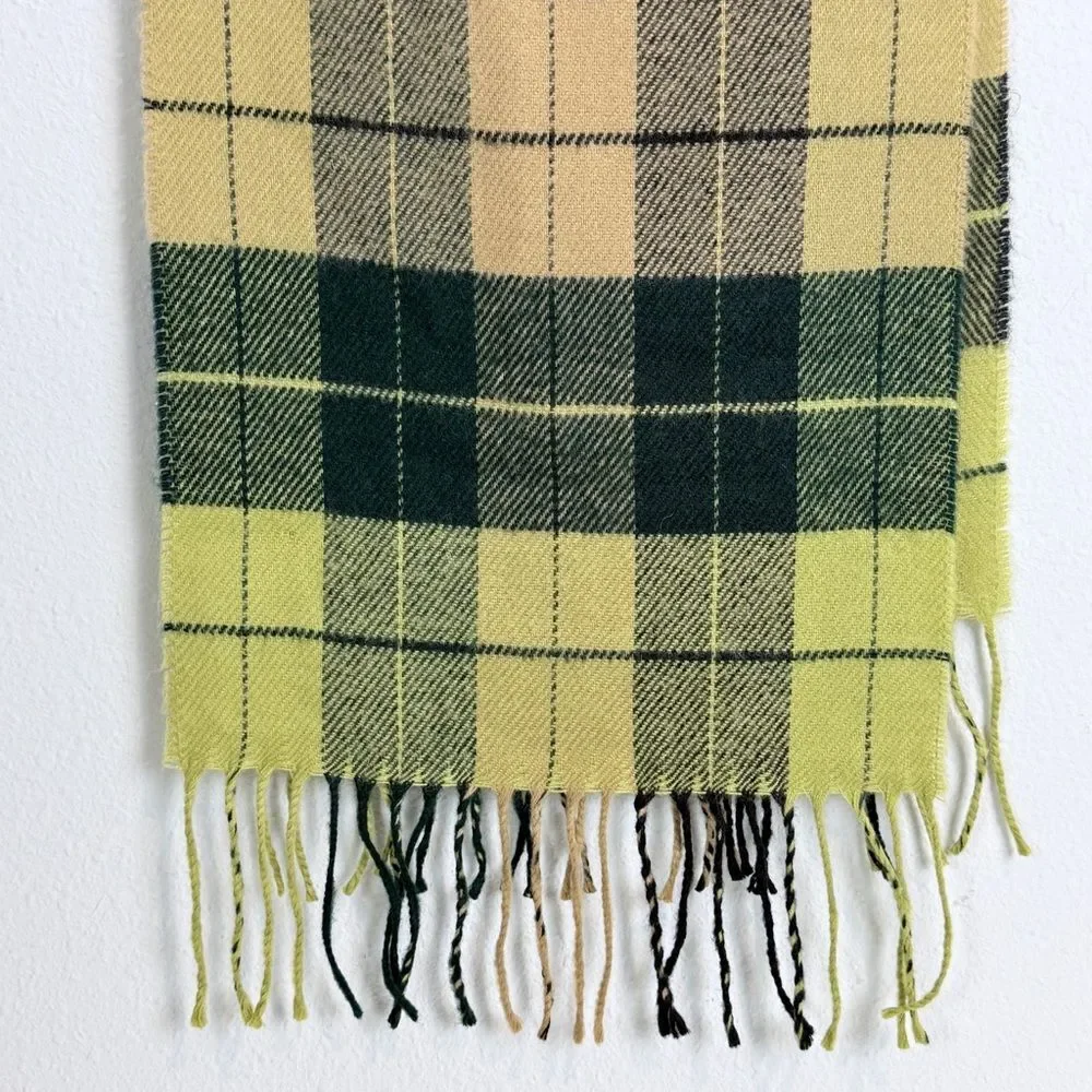 Givenchy Green Black Plaid Cashmere Blend Scarf 50”